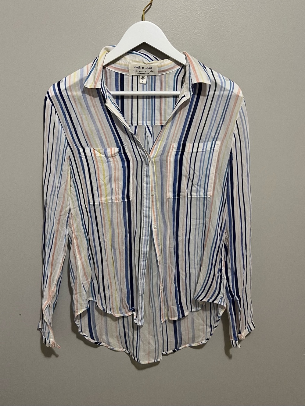 cloth & stone Cream Button-Down Shirt with Blue and Pastel Stripes